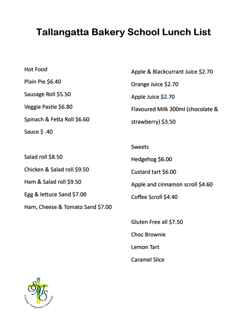 Thursday Lunch Order list